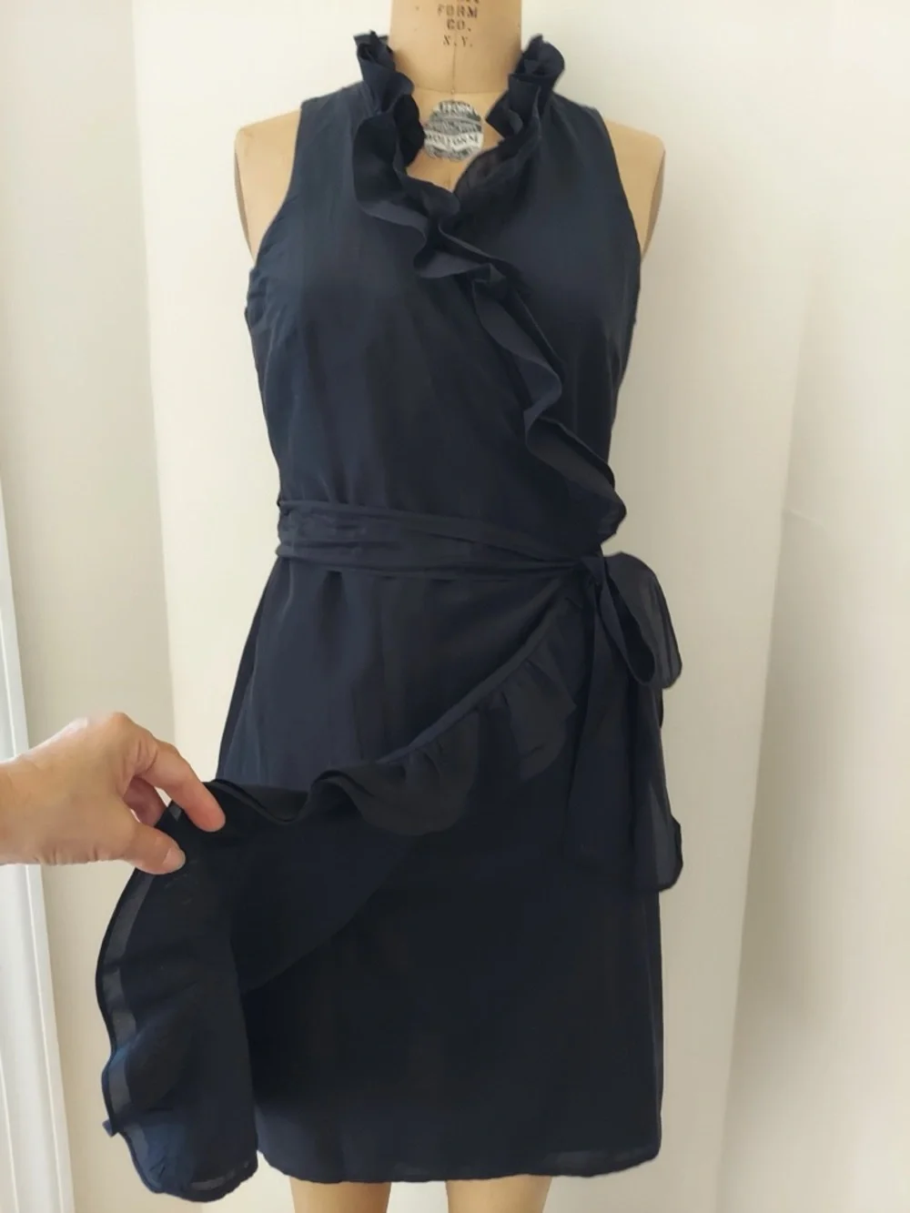 LOFT Black Ruffle Wrap Dress with Side Tie - Picture 4 of 4